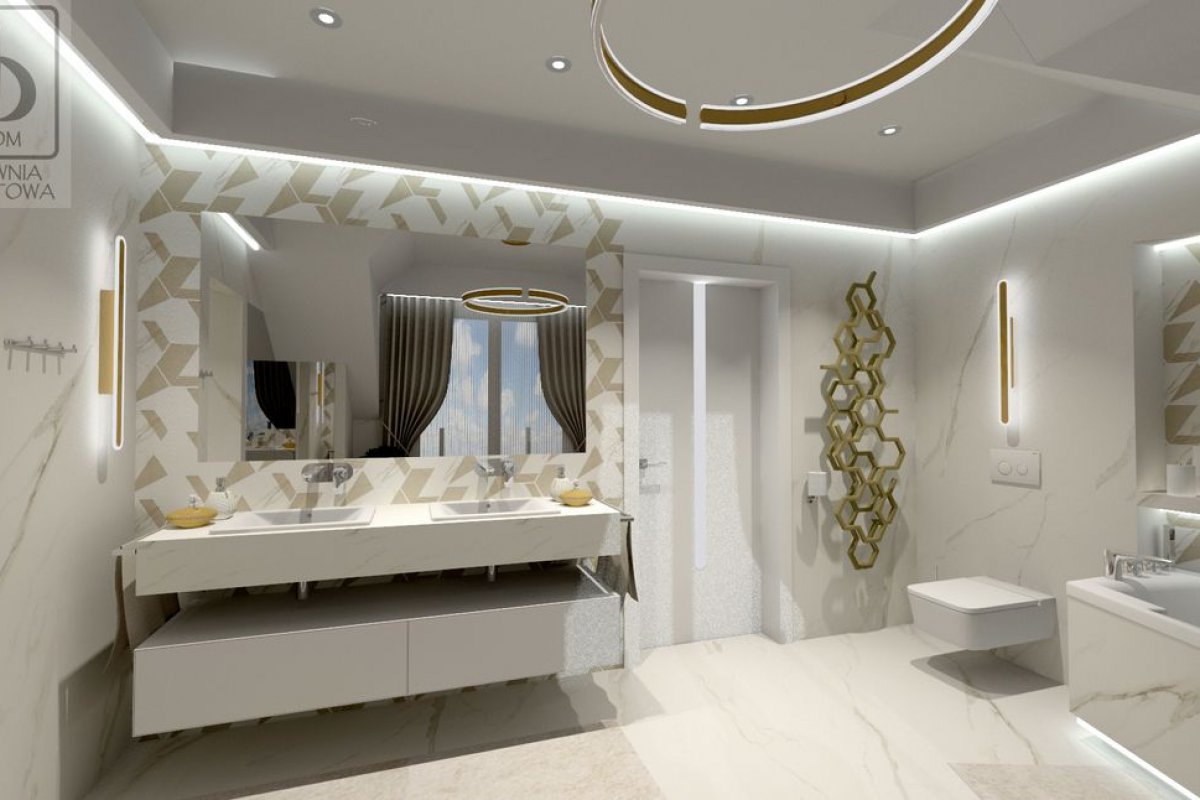 Łukasiak łazienka na piętrze - Salon kąpielowy z elementami złota