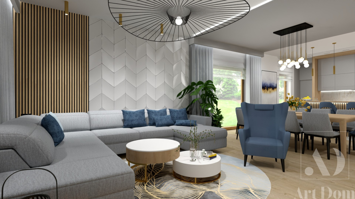 piękny salon w domu jednorodzinnym